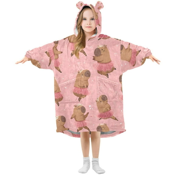joogoo Wearable Blanket Hoodie for Capybara Dancing Oversized Sherpa Hooded 3-14 YR M