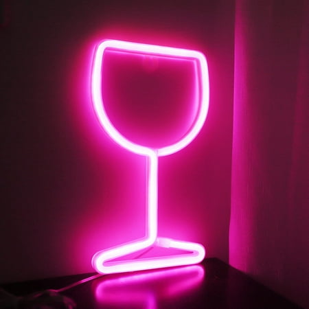 

Neon Signs Wine Glass LED Neon Lights for Wall Decor Battery/USB Operated Night Lights Bar Lamp for Home Christmas Halloween Cellar Bedroom Decor (Pink)