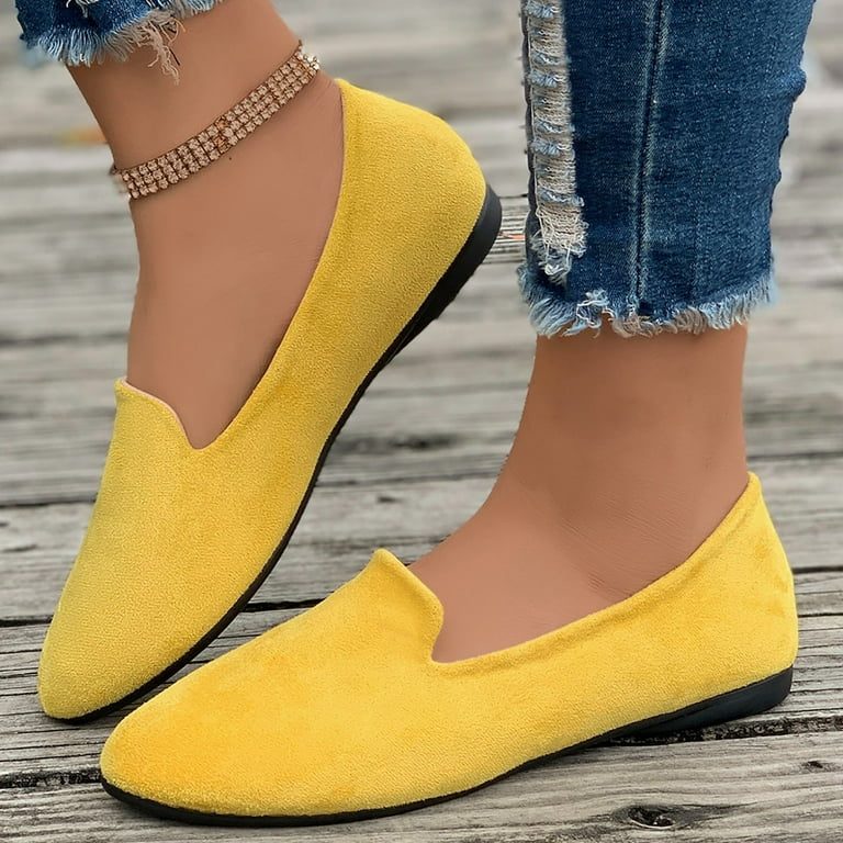 Pointed Toe Ladies Yellow Flat Shoes PLLFRLRT Black Flats For