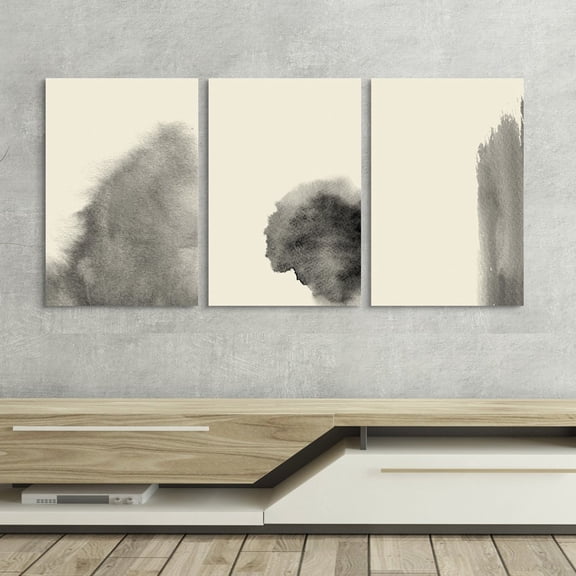 wall26-3 Panel Canvas Wall Art - Abstract Black Ink Splash - Giclee Print Gallery Wrap Modern Home Art Ready to Hang - 24"x36" x 3 Panels