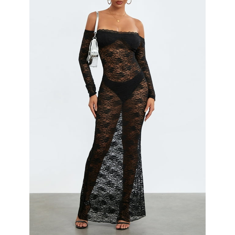 ワンピース aclent Sheer flower long dress Angelina Dress – Dress the Population