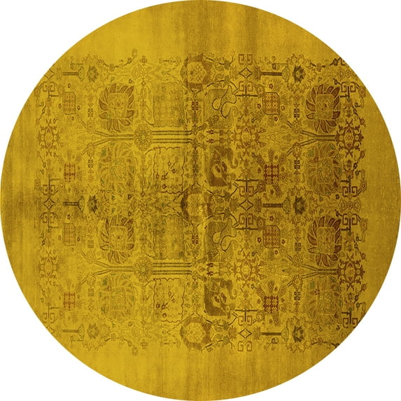Ahgly Company Indoor Round Oriental Yellow Industrial Area Rugs, 5' Round