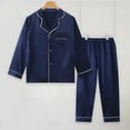 thumbnail image 2 of Boys Girls Pajamas Sets Kids Satin Silk Children Button Down Tops+Sleep Pants Warm Indoor Clothing for Winter, 2 of 7