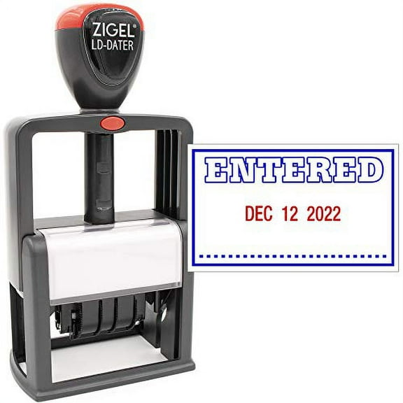 ZIGEL Heavy Duty Style Self Inking Date Stamp with E-MAILED - Style C - Blue/Red 2 Color Ink