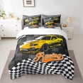 thumbnail image 2 of Homewish Yellow Sport Car Bedding Comforter Set 7-Piece for Kids Children Teens,Car Theme King Bedding Sets,Geometric Plaid Gird Ultra Soft Bed Sheets,Lightweight Room Decor,Reversible, 2 of 8