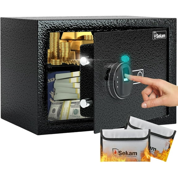 SEKAM Biometric Fingerprint Safe Box with Keys, 0.8 Cubic Feet Home Security Safe, Black