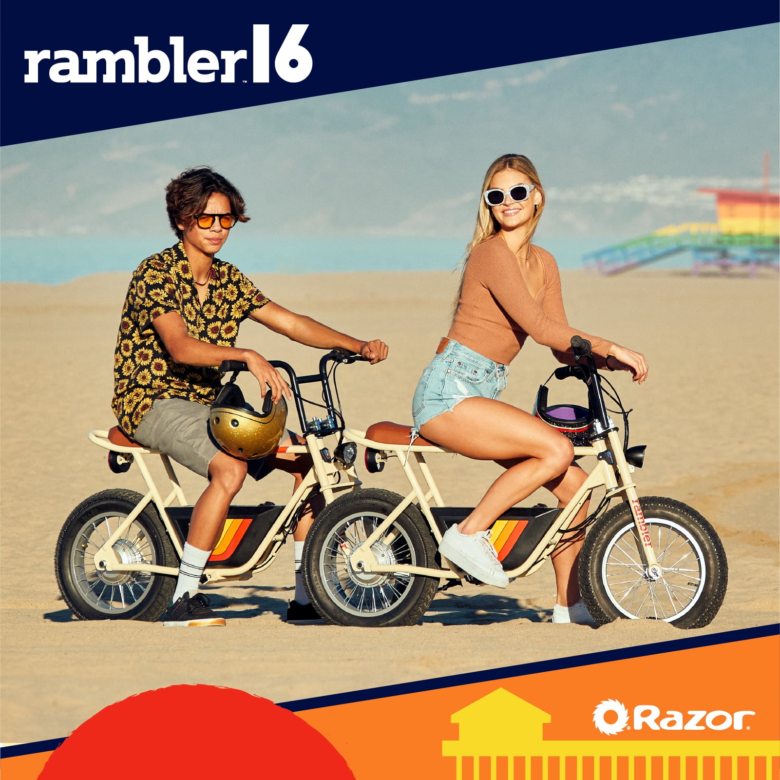 Razor Rambler 16 -Beige, 36V Seated Electric Scooter, up to 15.5 mph, Retro Style Minibike for Adult