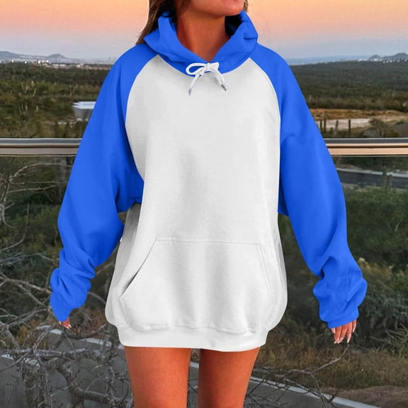 Womens Hoodies Oversized New Casual Women's Fashion Solid Long Sleeve Hooded Pocket Tops Sweatshirts Style B-19 Blue 3XL
