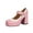 Pink, variant on QIUOMBBP Chunky Heel Pumps for Women Ankle Strap High Heel Mary Janes Square Closed Toe Leather Dress Shoes Red