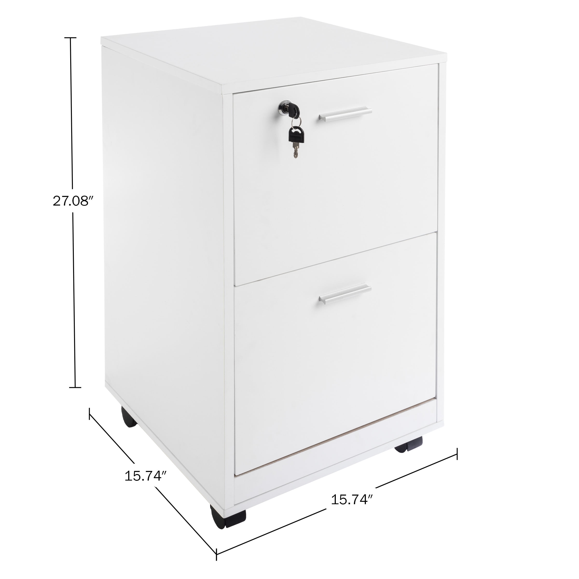 Lavish Home 2-Drawer File Cabinet with Lock and Rolling Wheels (White)