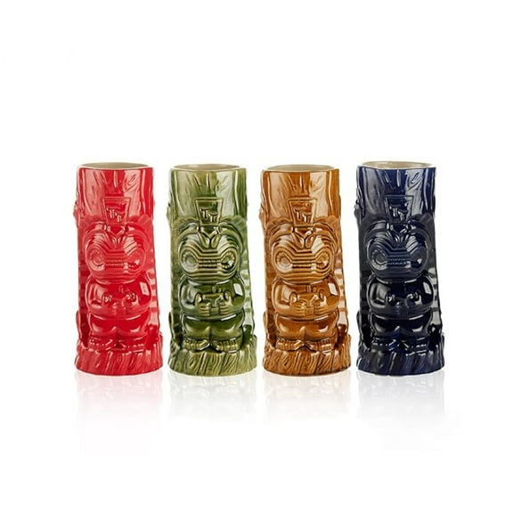 Ceramic Hawaiian Tiki Glasses Set of 4 (13.4 oz)