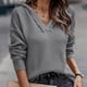 thumbnail image 2 of Blusa con capucha Cuello en V Manga larga Puños acanalados Blusa elegante de moda informal para mujer Gris L, 2 of 5