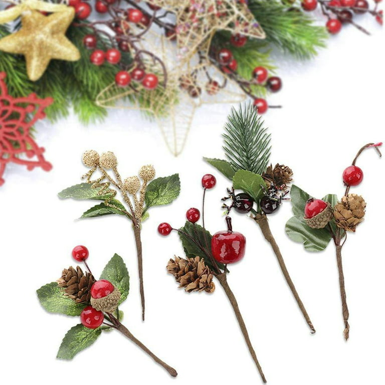 Craftsatin 20 Pcs Christmas Red Artificial Flowers Bouquet  Christmas Floral Pine Cones Holly Holiday Floral Picks for Xmas Tree Winter  Party Decoration DIY Indoor Table Centerpieces : Home & Kitchen