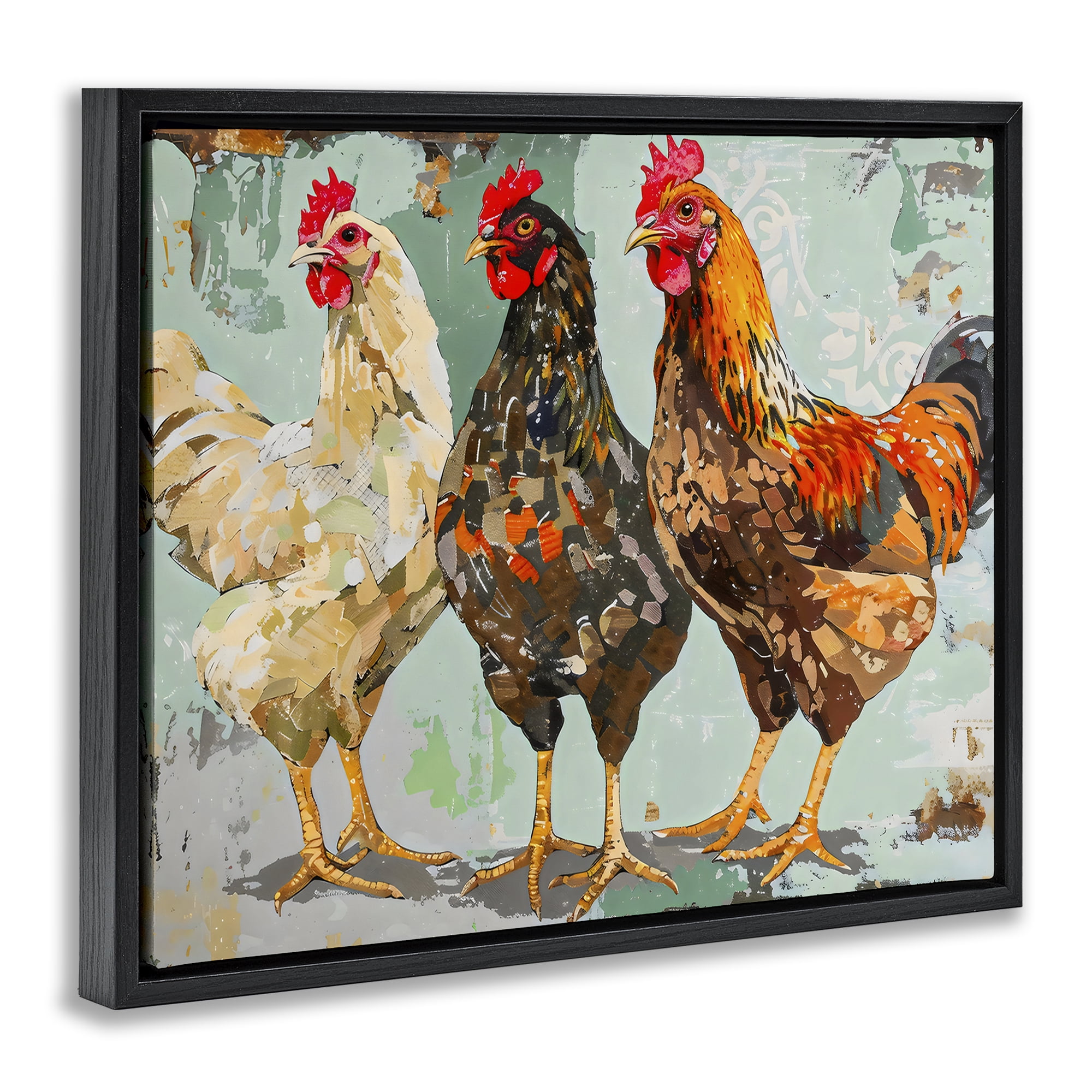 Stupell Industries Abstract Chickens Trio Black Framed Floater Canvas Wall Art, design by Creative Studio