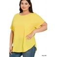 thumbnail image 3 of Zenana Plus Size Round Neck Heavy Woven Boat Neck Rolled Short Sleeve Blouse Top, 3 of 4