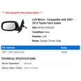 thumbnail image 2 of Left Mirror - Compatible with 2007 - 2012 Toyota Yaris Sedan 2008 2009 2010 2011, 2 of 2