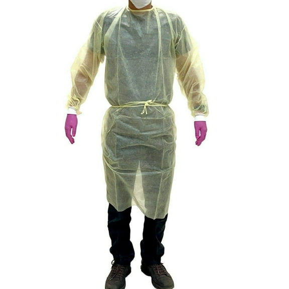 Yellow Isolation Gowns Knit Cuff, 20 G, PP, Medical Dental, Latex Free, Fluid Resistant (Pack of 10)