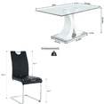 thumbnail image 3 of Sumdeal 63" rectangle Modern Glass Top Dining Room Table Sets for 6,Glass Dining Table with 6 PU leather C-Shape Chairs with Handle, 1 White Base Glass Table and 6 Black Chairs, 3 of 10