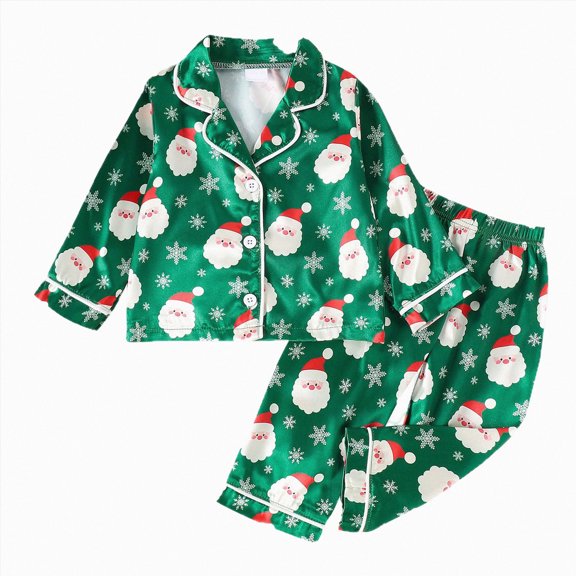 Enyan Toddler Girl Christmas Clothes Cute Santa Claus Print Button Up Shirt Top Pants Set for Loungewear Casualwear