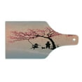 thumbnail image 2 of Tree of Life Cutting Board, Playing on a Tire Swing Under Cherry Tree with Dog Blossom Spring Art, Decorative Tempered Glass Cutting and Serving Board, Wine Bottle Shape, Pink Black, by Ambesonne, 2 of 5