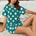 thumbnail image 4 of Sikiie Teal And White Polka Dot Womens Pajama Sets Short Sleeve Top With Pants Sleepwear 2 Piece Lounge Set-Large, 4 of 6