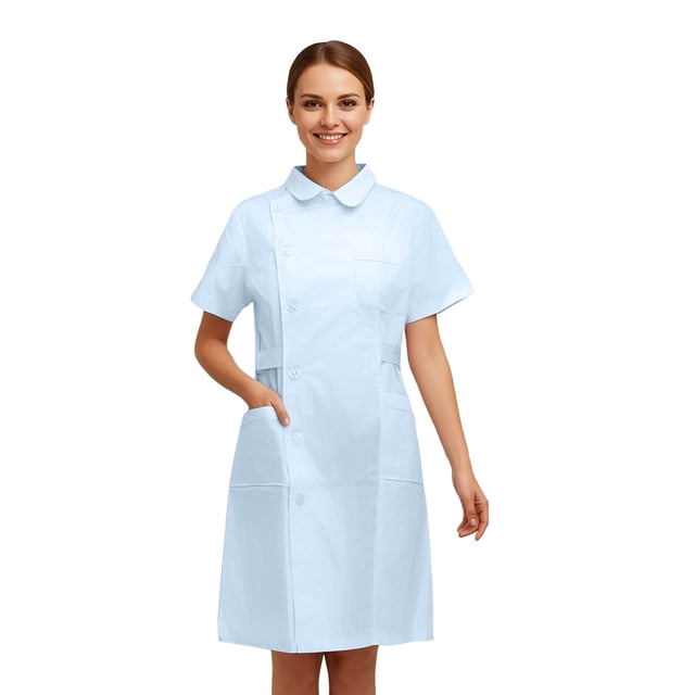 Elegant Long Lab Coat for Style with Collar and Button Front Closure Garment for Everyday Home and Work Environments