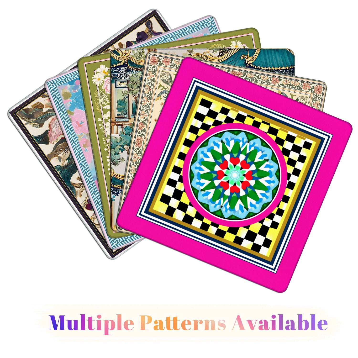 Mahjong Mat 31.5" x 31.5" Colorful Geometric Mandala Checkerboard Vibrant Floral Patterns Non-Slip Noise Reduction American Mahjong Tiles Table Cover for Dominoes Poker Card Board Games Gift