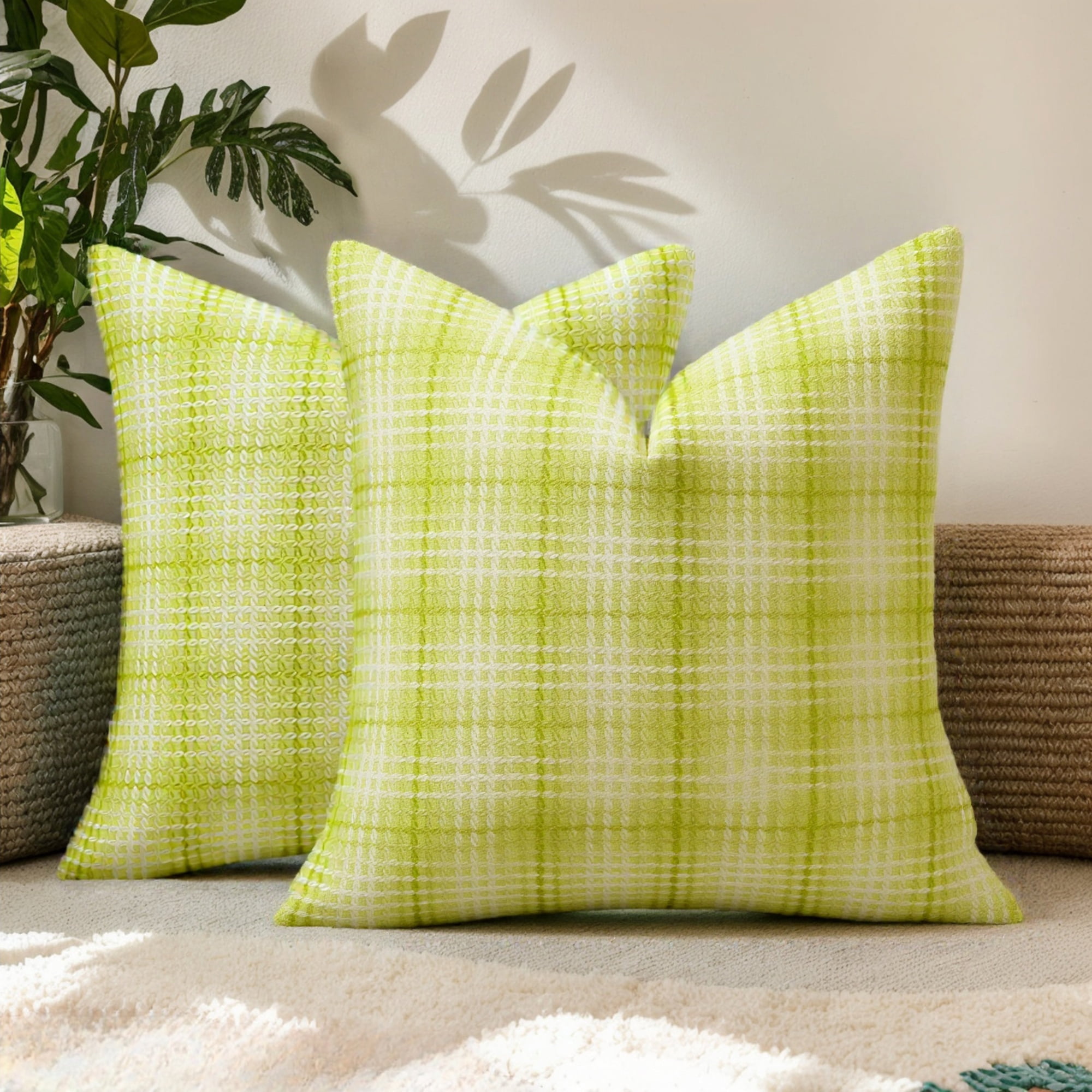 Unique Bargains Plaid Decorative Throw Pillow Covers Pack of 2 Green 16" x 16"