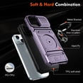 thumbnail image 7 of SaniMore for iPhone 15 Plus Stand Case, Armor Design Military-grade Drop Resistant Magnetic Car Mount Hidden Card Holder [Up to 2] Heavy Duty Protective Hybird Shockproof No-slip, Violet, 7 of 7