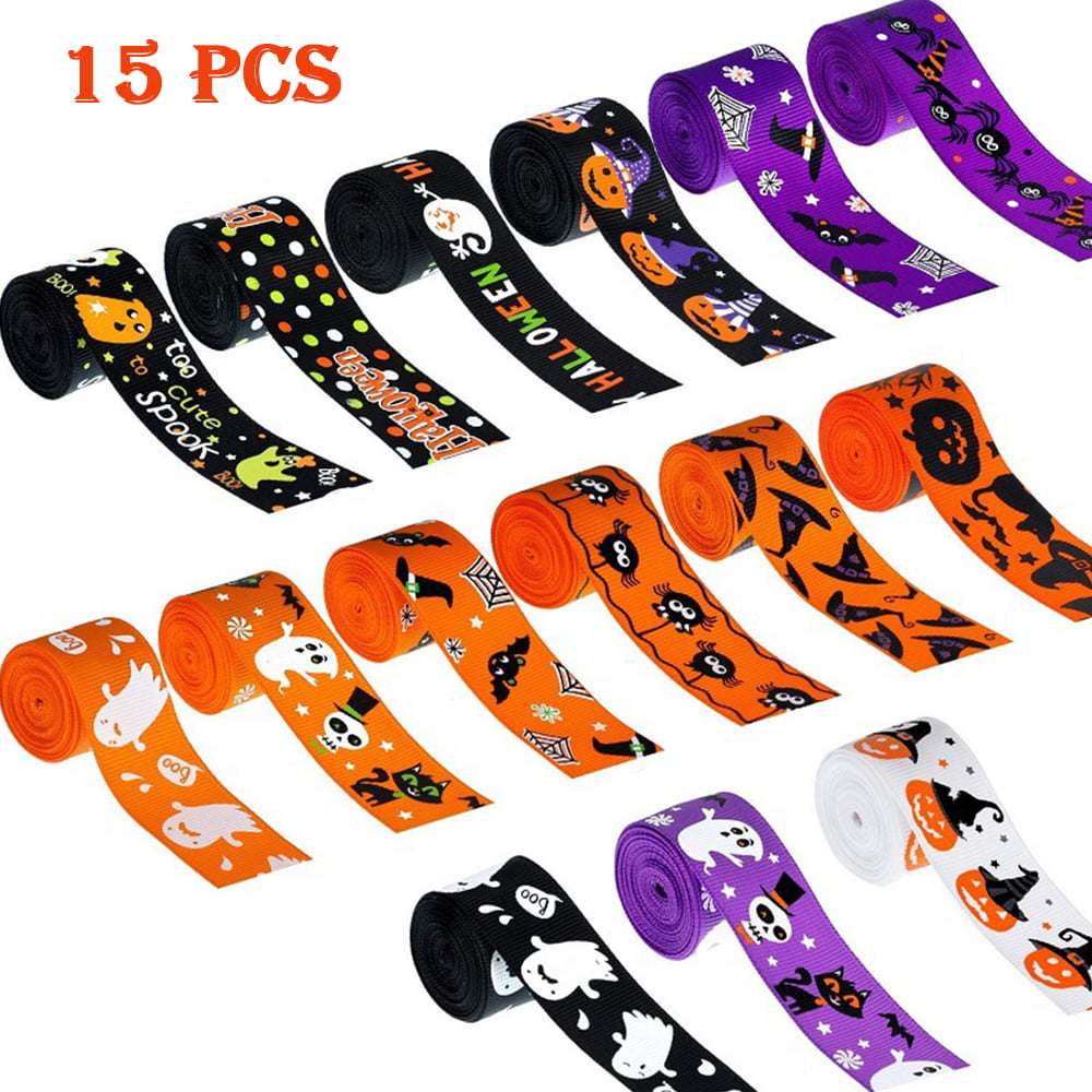 Halloween Fall Decor Craft Ribbon Bats & Owls Black Orange  5/8”x15’ 