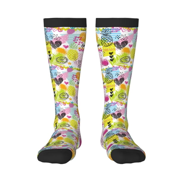 Fotbe Tropical Pineapples Calcetas Divertidas Estampadas para Hombre y Mujer, Calcetas de Algodón hasta la Rodilla para Caminar, Correr, Enfermería y Embarazo