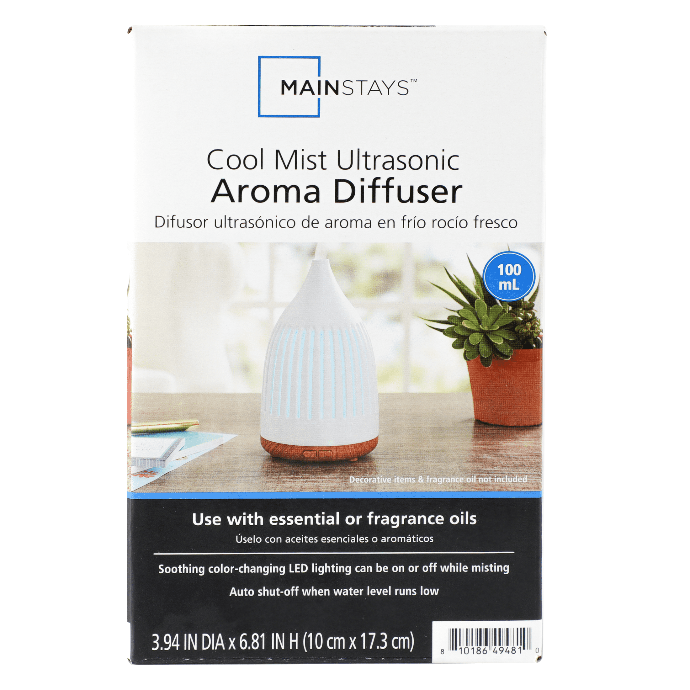 Mainstays White Ultrasonic Aroma Cone 150mL Oil Diffuser with LED Glow