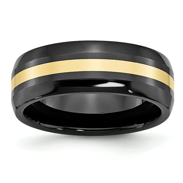 Ceramic Black 14k Gold Inlay 8mm Wedding Band Ring Man Precious Metal For Dad Mens For Him