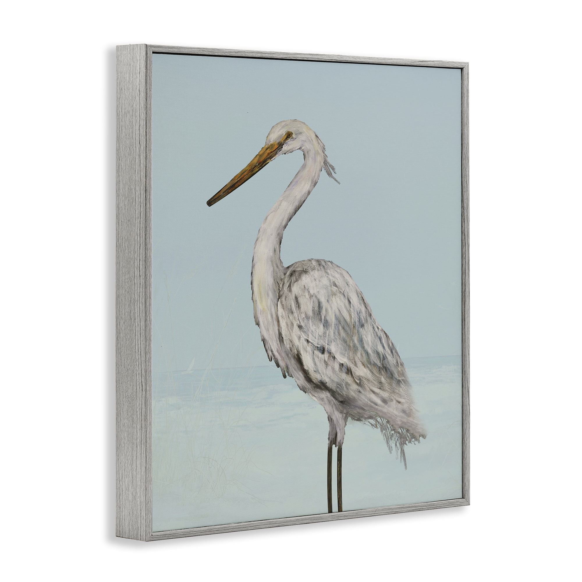 Stupell Industries Coastal Heron Muted Blue Gray Framed Giclee Art, design by Julie DeRice