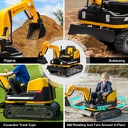 12V Electric Kids Ride On Excavator and Bulldozer with Remote Control, 360 Degree Rotating, Track Design Wheels, MP3, Toolbox (Yellow)