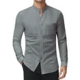 thumbnail image 4 of Youclos Long Sleeve Band Collar Dress Shirts for Men Casual Button Down Shirts with Pockets, 4 of 6
