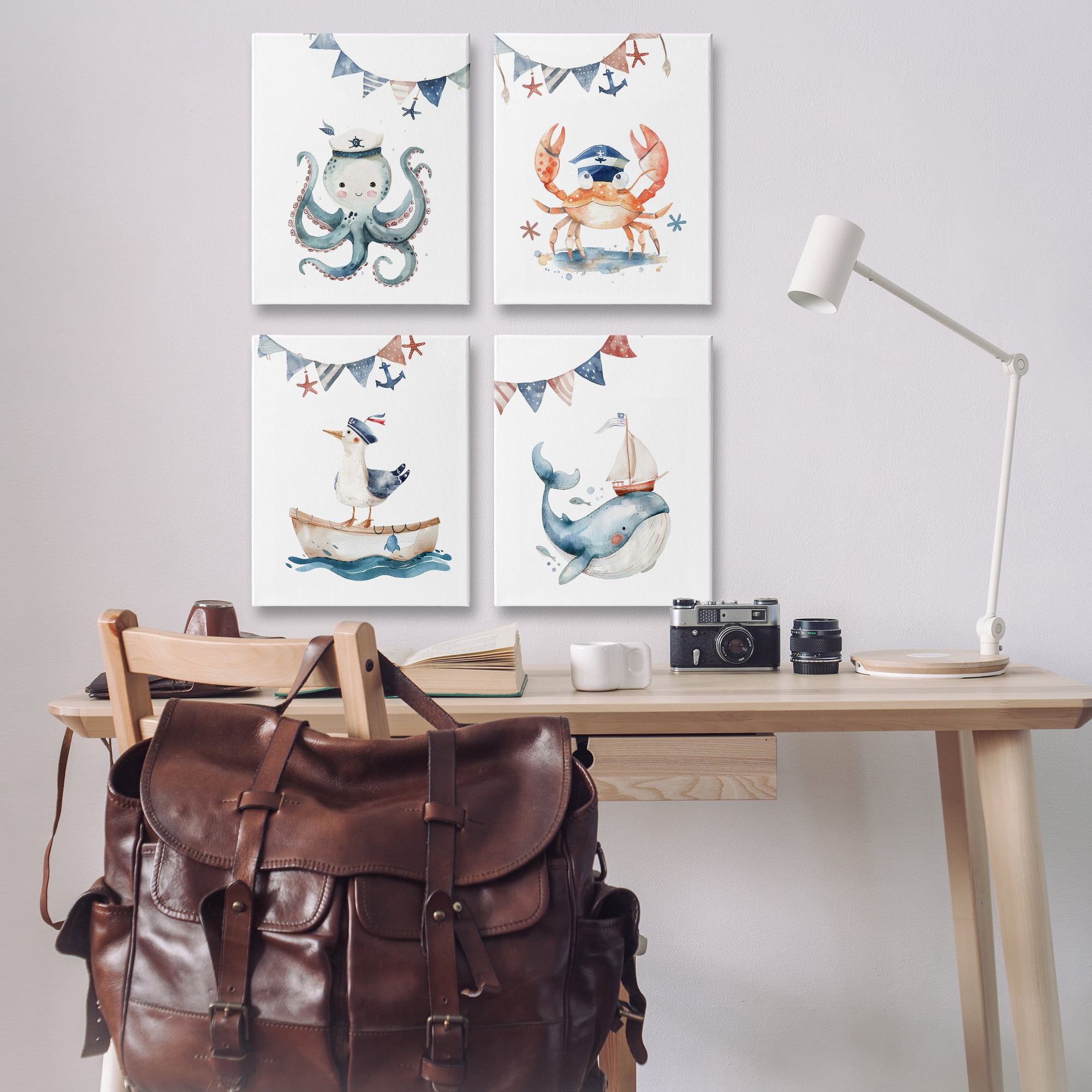 Stupell Industries Maritime Sailor Animals Nautical & Beach Painting Wrapped Canvas Art Print Wall Art, 16 x 20, Set of 4
