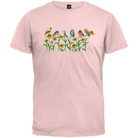 Birds on Flowers Light Pink T-Shirt - 2X-Large