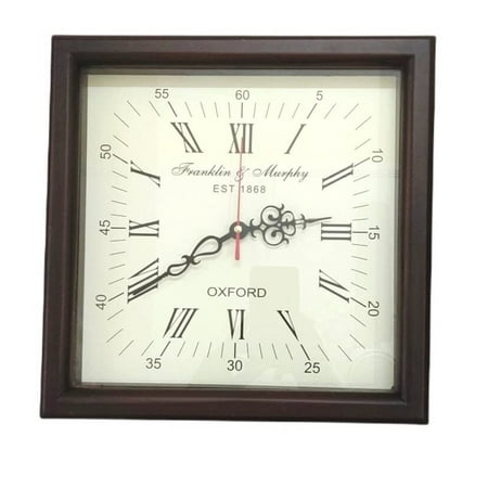 Antique Finish Wooden Wall Hanging Clock Square Shape Vintage