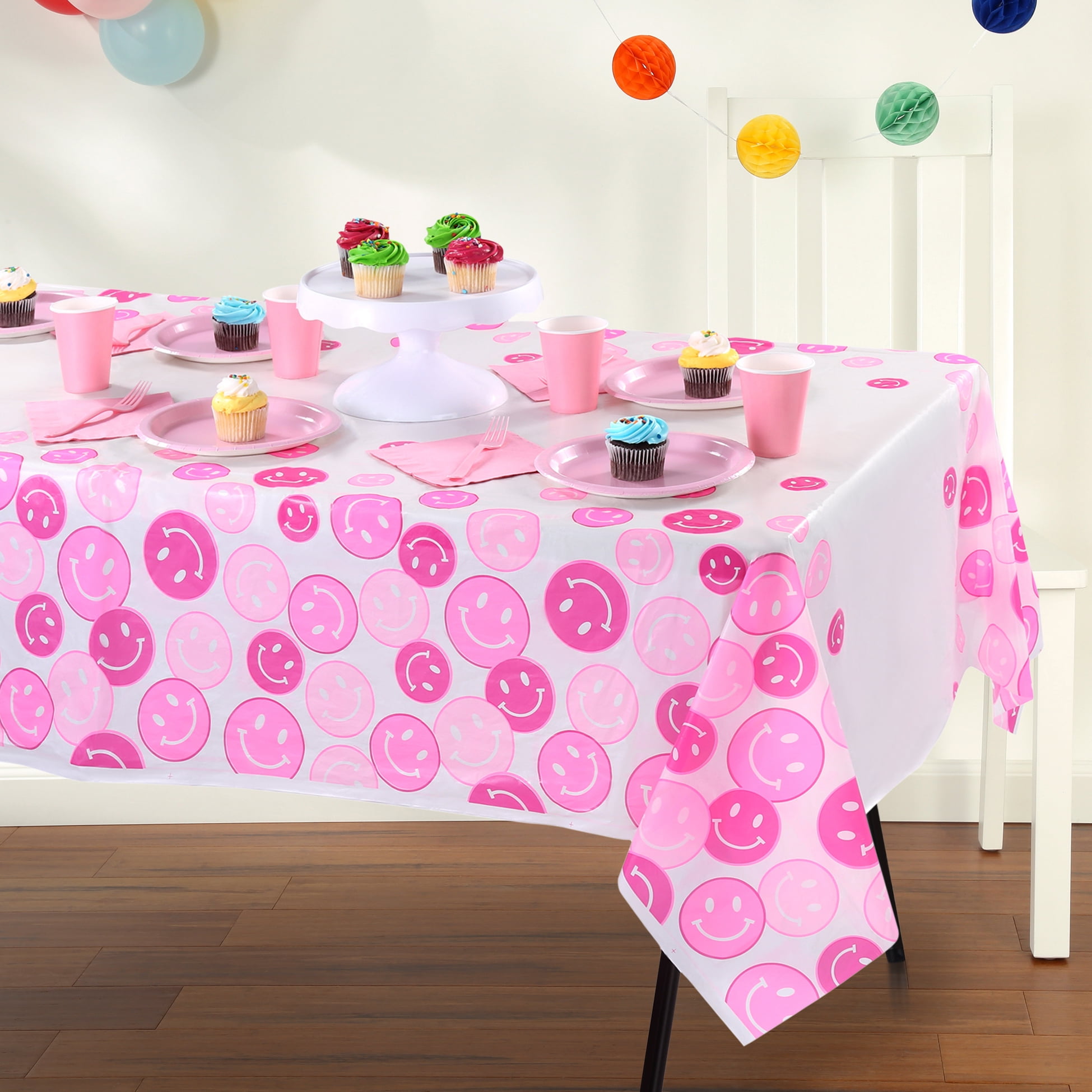 Way to Celebrate! Cheerful Pink Plastic Party Tablecloth, 84 x 54in