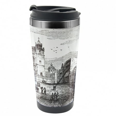 

City Travel Mug Historic Building Steel Thermal Cup 16 oz by Ambesonne