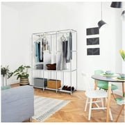 HONEIER 50 Inch Closet Organizers, Storage Closet 6 Storage Spaces with 3 Hanging Area, Steel Frame Fabric Portable Closet, Easy Assembly And Dust Resistant, Grey