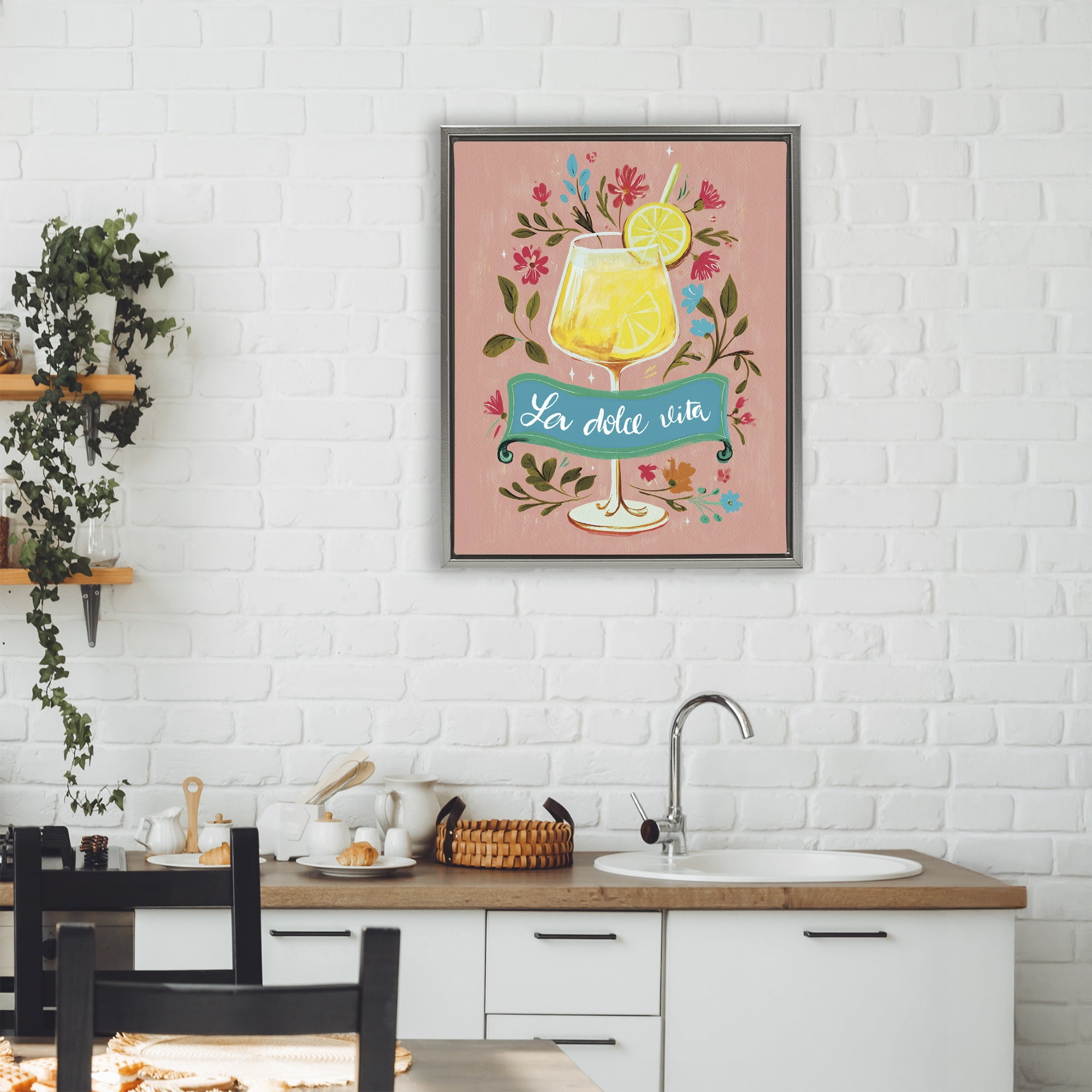 Stupell Industries Lemon Cocktail Sweet Life Gray Framed Floater Canvas Wall Art, design by Yen