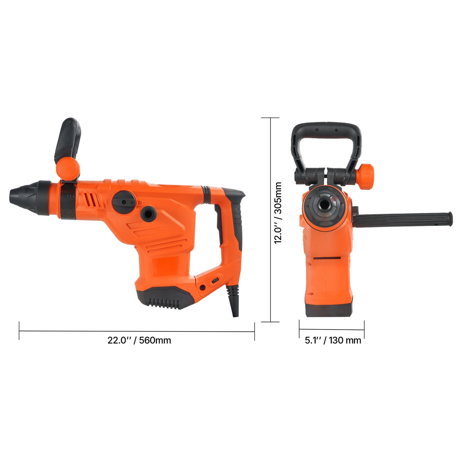VEVOR Corded Hammer Drill, 1600W 175-350RPM Electric Demolition Drills, 2-Inch SDS-Max Rotary Hammer Driver, 3 Functions Chipping Power Tool Kit for Concrete, Drilling Wood Plastic