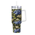 thumbnail image 2 of Blueberry Floral Botanical Cup Insulated Tumbler Stainless Steel Vacuum Travel Mug 40 oz with Handle and Straw Lid, 2 of 7