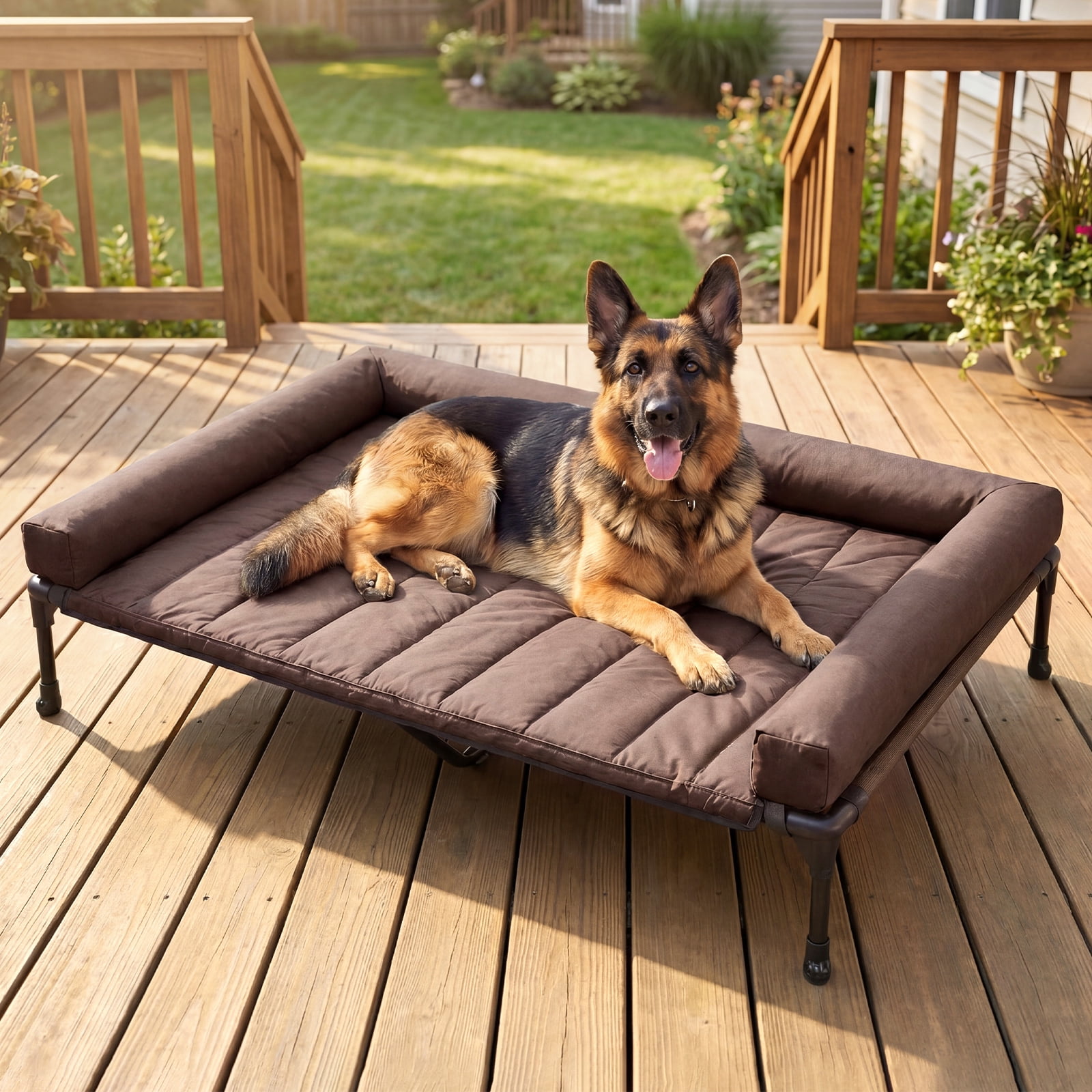 Veehoo Cooling Elevated Dog Bed + Waterproof Removable Pillow-Top Mat, 53 inches, Brown