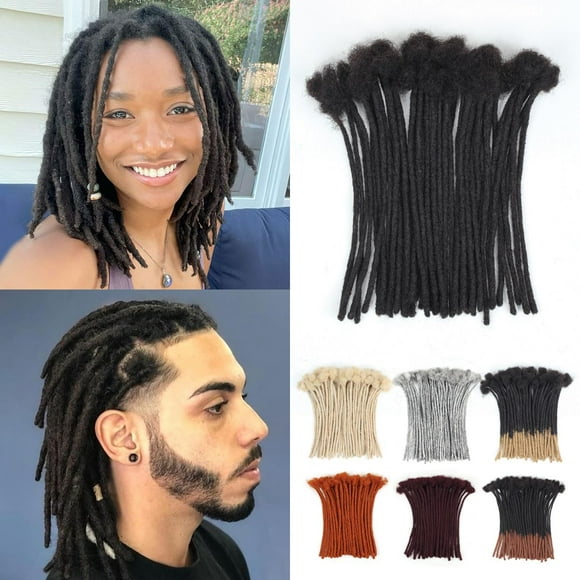 Lounoke 8 Inch 40 Strands Loc Extensions Human Hair, 0.6cm Pencle Size Dreadlock Extensions Human Hair for Women Men Full Handmade Permanent Dreads Locs(Na