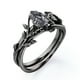 thumbnail image 4 of JeenMata Anillo Nupcial con Diseño de Hojas de Cuarzo Rutilado Negro Druzy Transparente en Forma de Lágrima de 1 Quilate con Engaste en Garras en Baño de Oro Negro de 18 K sobre Plata, 4 of 6