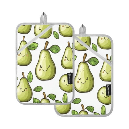 

Pot Holders Set of 2 Heat Resistant Potholders for Kitchen Easy Grip Oven Mitts for Microwave Oven Baking Kitchen BBQ Lovely Cartoon Pears
