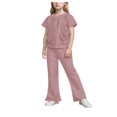 thumbnail image 5 of Povozer Girl Summer Outfits Solid Knit Short Sleeve T Shirt Flare Pants Set(Pink,5-6Y), 5 of 6